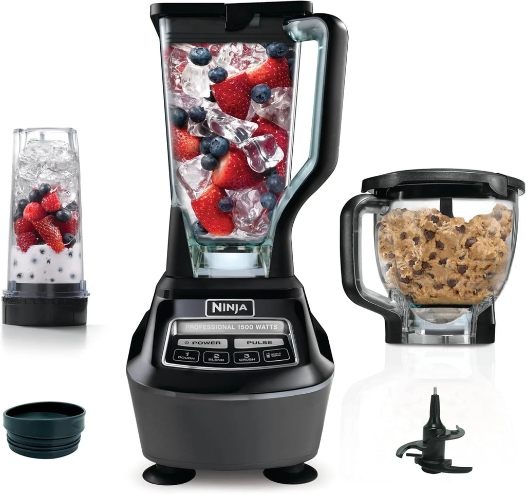 Ninja Blender, Mega Kitchen System, 1500W, 4 Functions for Smoothies, Processing, Dough, Drinks  More, with 72 Blender Pitcher, 64 Processor Bowl, 2 Nutri Cups + Lids, Black, BL770(Pitcher+Bowl+(2) 18-oz. Cups)