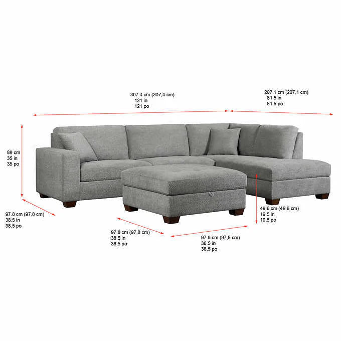 Thomasville Miles Fabric Sectional with Storage Ottoman(Blue)
