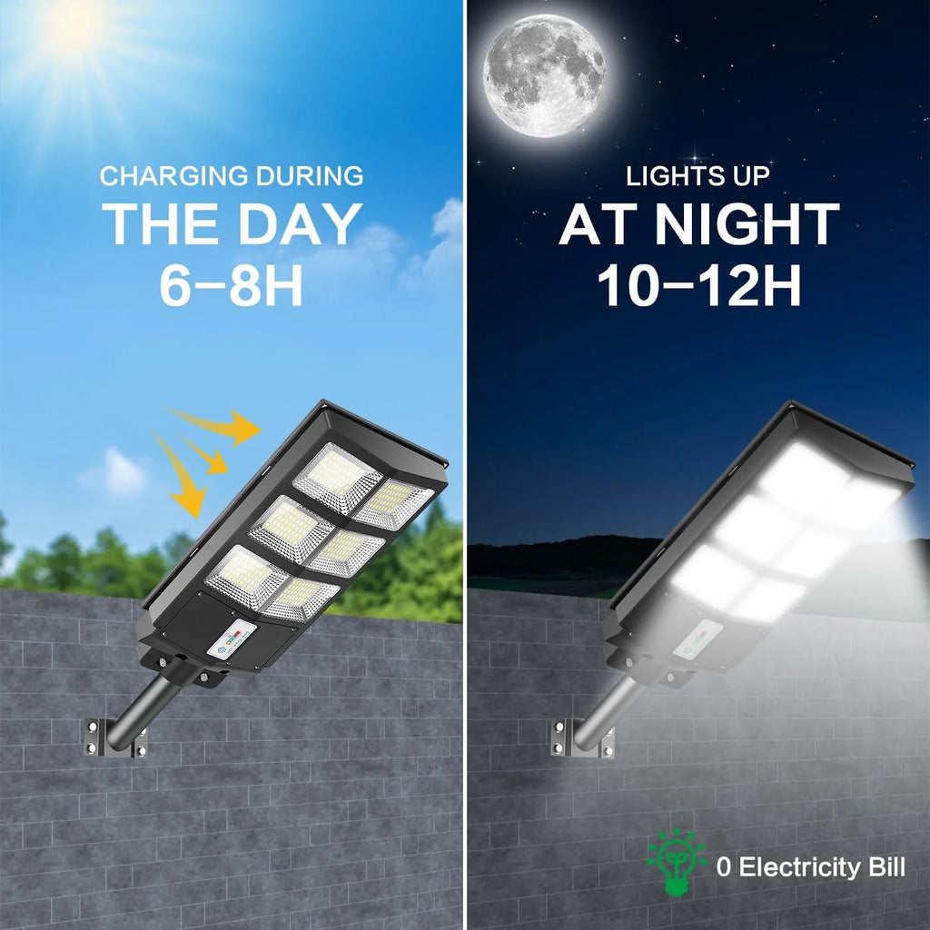 Solar Street Lights Outdoor - 1800W Parking Lot Lights, 150000 Lumens Dusk to Dawn Motion Sensor IP66 Waterproof Commercial Grade, 2 Pack, Black, BC1802(3200W*2PACK)