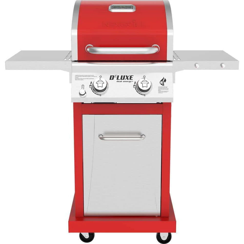 2-Burner Propane Gas Grill, Red – Stainless Steel, 28,000 BTUs, Compact Design