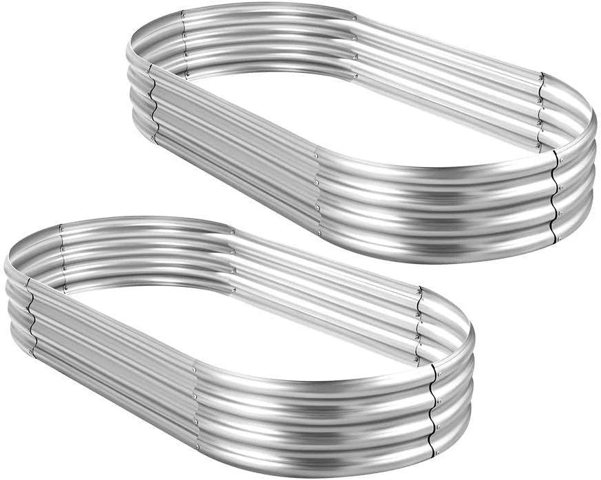 2Pcs Galvanized Raised Garden Bed Kit, 10×4×1ft Galvanized Planter Raised Garden Boxes Outdoor, Oval Large Metal Raised Garden Beds for Vegetables…………(10×4×1ft(2-Pack)/Color A-silver)
