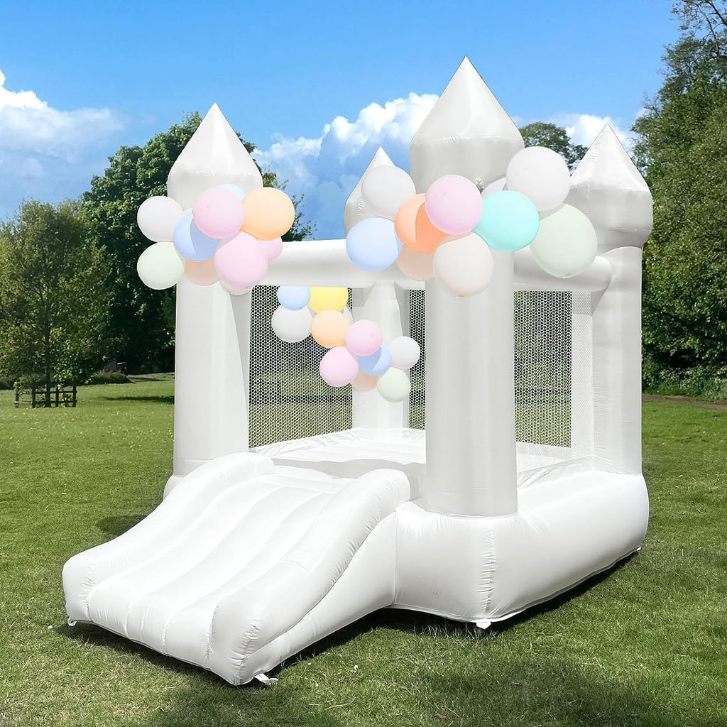 White Bounce House Indoor Outdoor Bouncy Castle for Kids 2-8 Oxford Toddler Bounce House with Slide Balloon  Blower,103 x 71 x 90 inch,Children's Birthday Party Easter Party Gifts