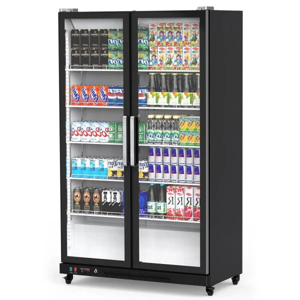 Commercial Refrigerator, Glass Door with LED Lighting Upright Beverage Display Cooler for Home, Store, Gym, or Office, Featuring Double Swing Doors and 39 cu.ft