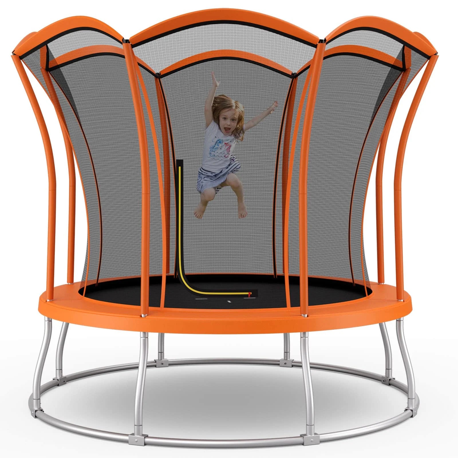 8FT/ 10FT Outdoor Trampoline, ASTM Approved Trampoline with Unique Flower Shape(Orange-8 FT)
