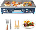 Commercial Griddle Electric 29", 4400W Electric Countertop Griddle Flat Top Grill, Nonstick Stainless Steel Teppanyaki Grill with Dual Temperature Control for Restaurant (Without Plug)(29 Inch/Blue Panel)
