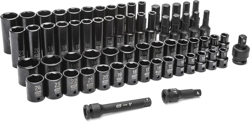 65 Piece 1/2" Drive Standard  Deep SAE/MM Impact Socket Set - 89095
