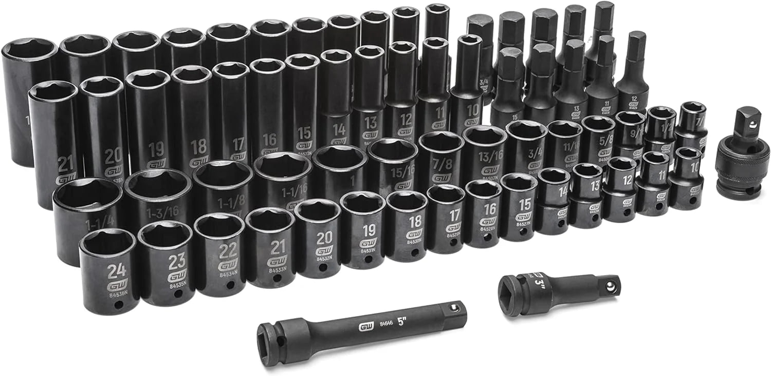 65 Piece 1/2" Drive Standard  Deep SAE/MM Impact Socket Set - 89095