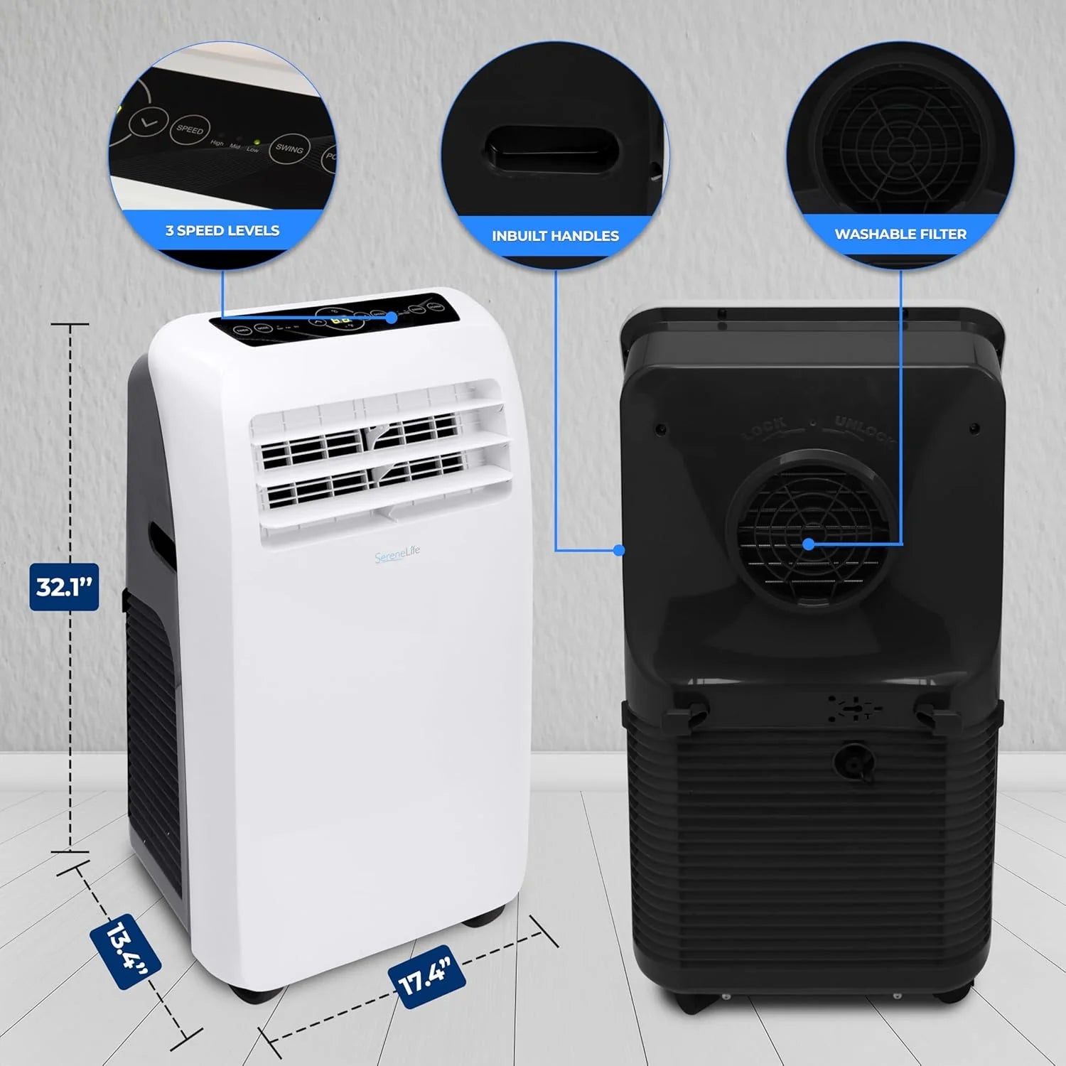 3-in-1 Portable Air Conditioner with Built-in Dehumidifier Function,Fan Mode, Remote Control, Complete Window Mount Exhaust Kit(12，000 BTU + HEAT)