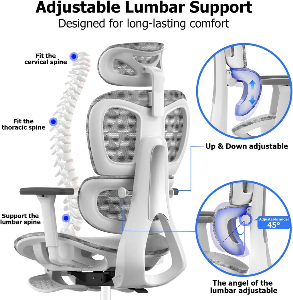 Ergo3D Ergonomic Office Chair  High Back Mesh Desk Chair with 3D Adjustable Armrests, Wheels, for Home and Office (Black)(Darkgrey-black)