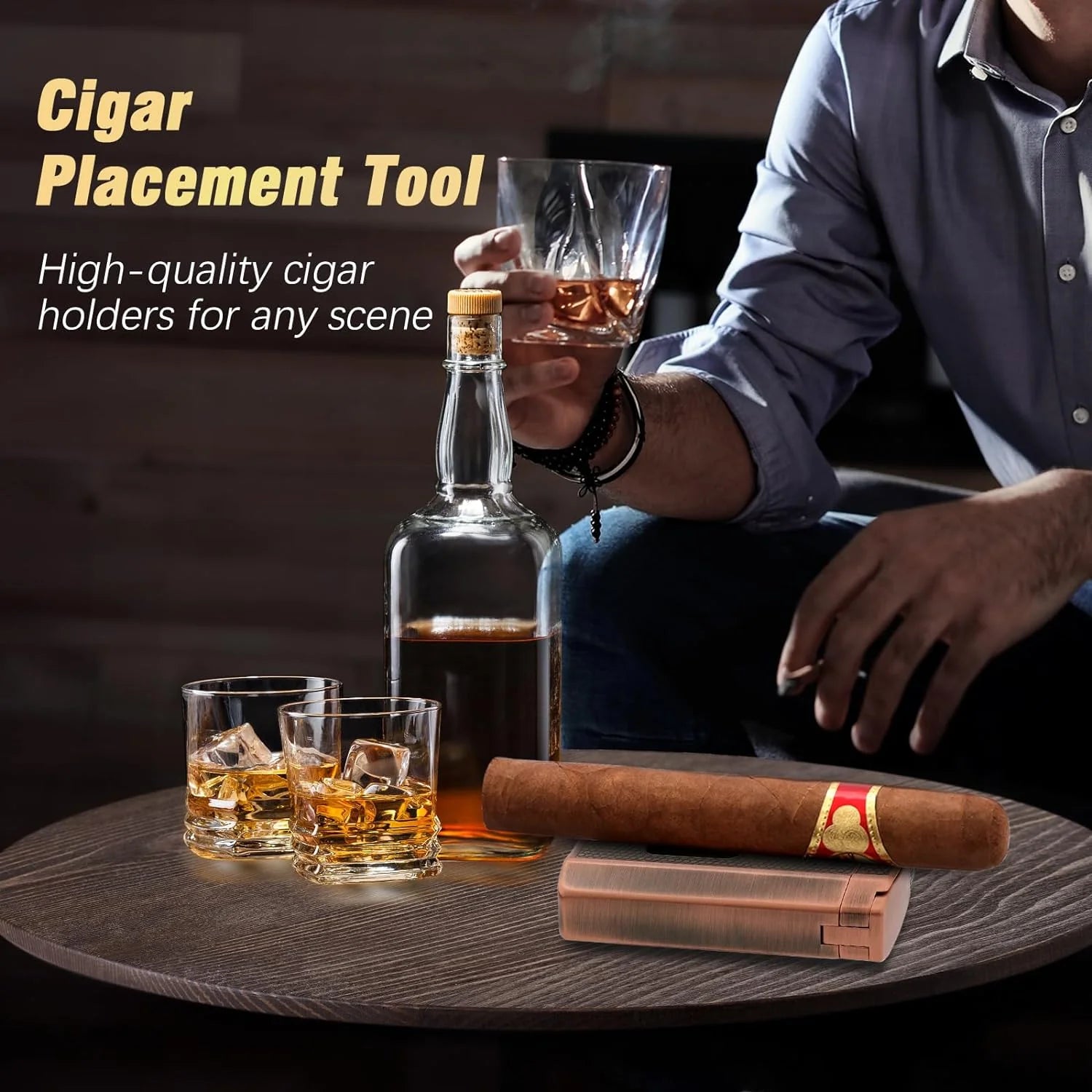 Cigar Humidor, Leather Cedar Wood Cigar Case with Cigar Lighter, V Cut Cigar Cutter, Cigar Holder 3 in 1, Portable Travel Cigar Humidor Box with Humidifier (Black)(Brown)