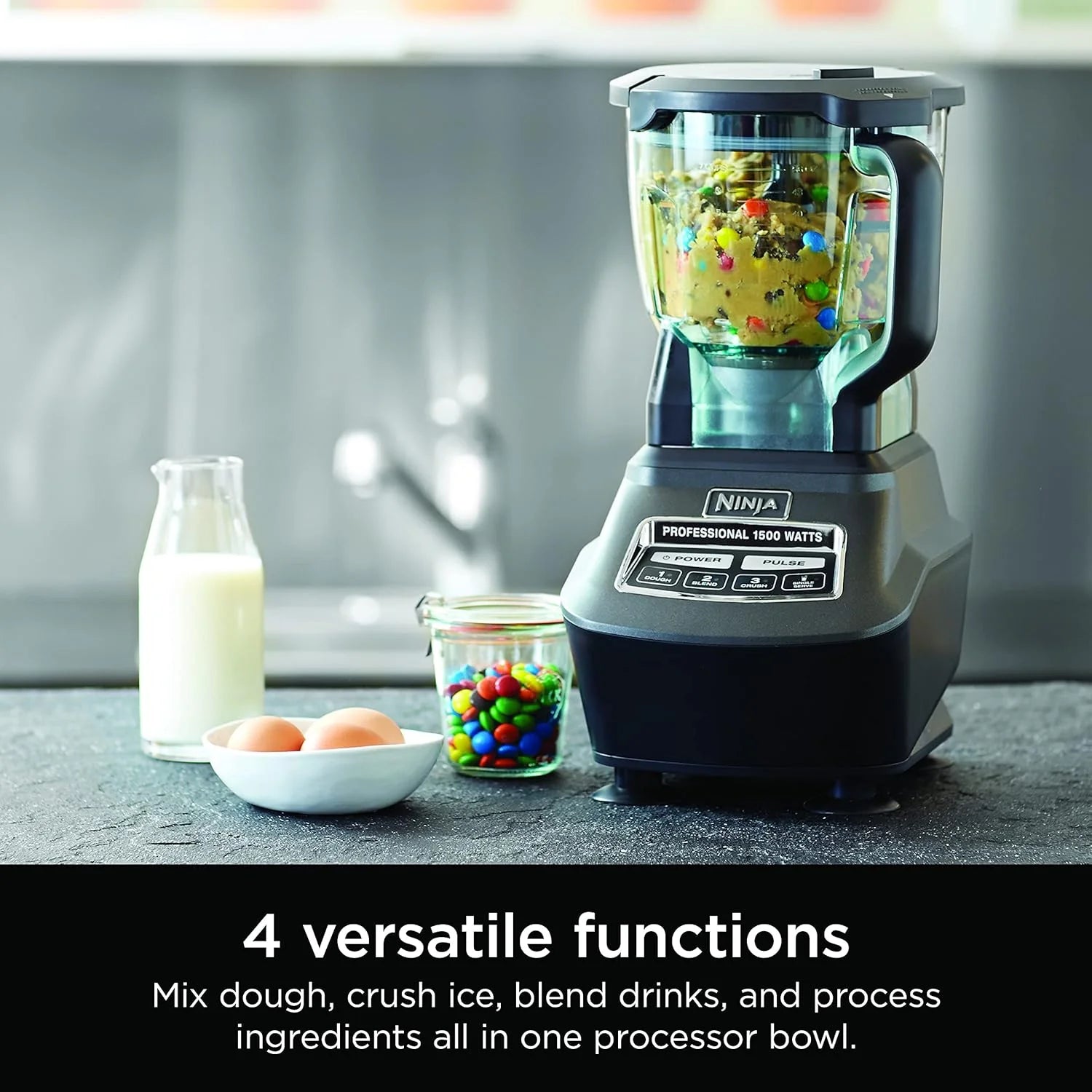 Ninja Blender, Mega Kitchen System, 1500W, 4 Functions for Smoothies, Processing, Dough, Drinks  More, with 72 Blender Pitcher, 64 Processor Bowl, 2 Nutri Cups + Lids, Black, BL770(Pitcher+Bowl+(2) 18-oz. Cups)