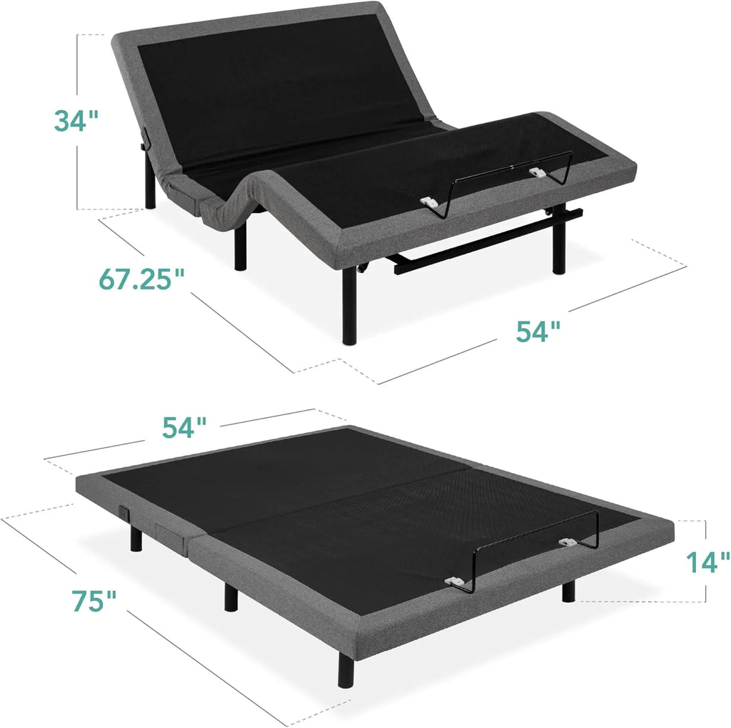 Best Choice Products Ergonomic Twin XL Size Adjustable Bed Frame, Electric Base w/Wireless Remote Control, Nightlight, Massager, 2 USB Ports(Split King)
