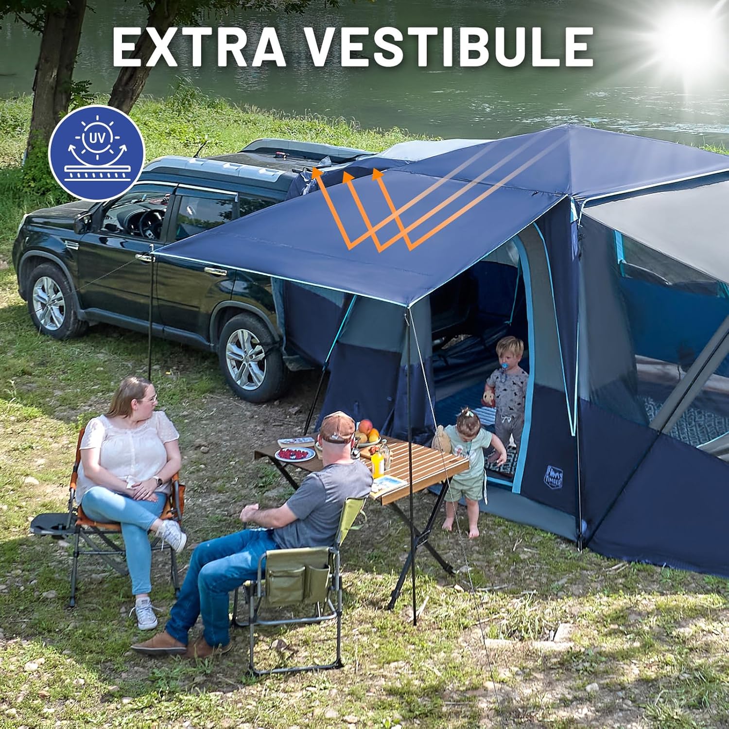 5-9 Person SUV Tent with Screen Porch and Awning for Family Camping, Weather Resistant and Portable Van or Car Tent, Includes Rainfly and Storage Bag, 13' W X 10' L X 7.1' H(Green)