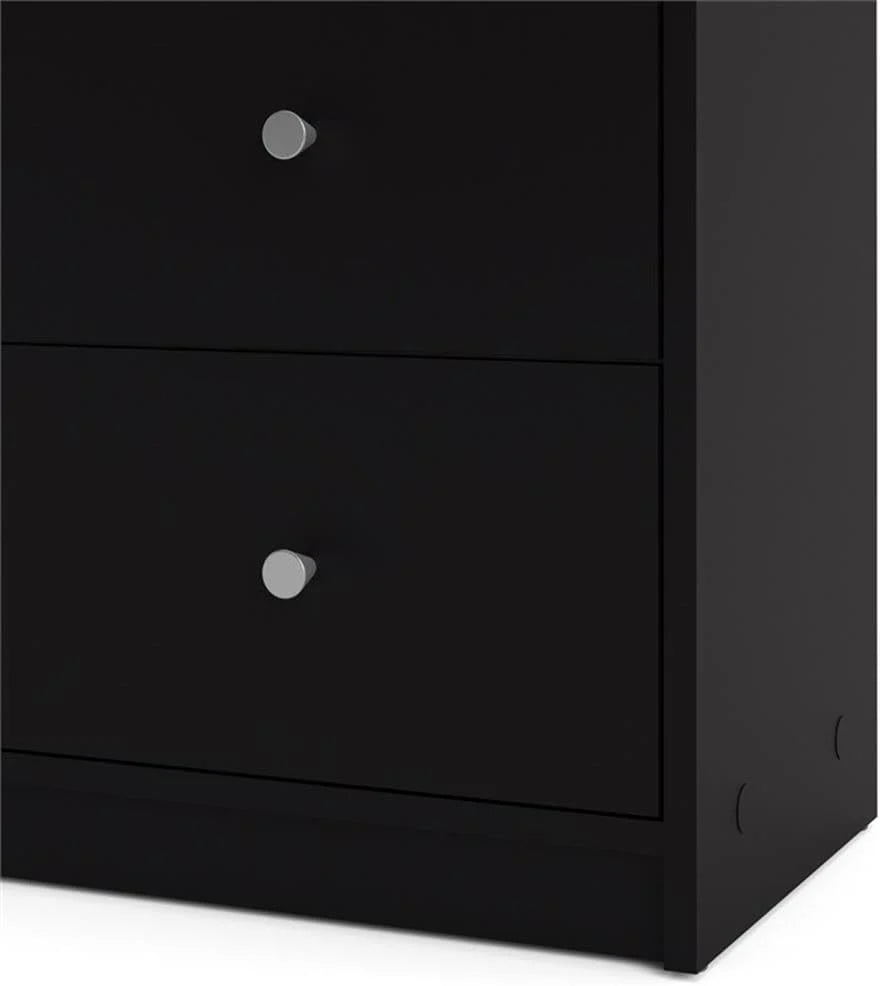 3-Pc Scandinavian Design Engineered Wood Bedroom Furniture Set with 3-Drawer Chest  6-Drawer Double Dresser  1-Drawer Nightstand, Pewter Plastic Handles, Smooth Plastic Glides, in Black(3)