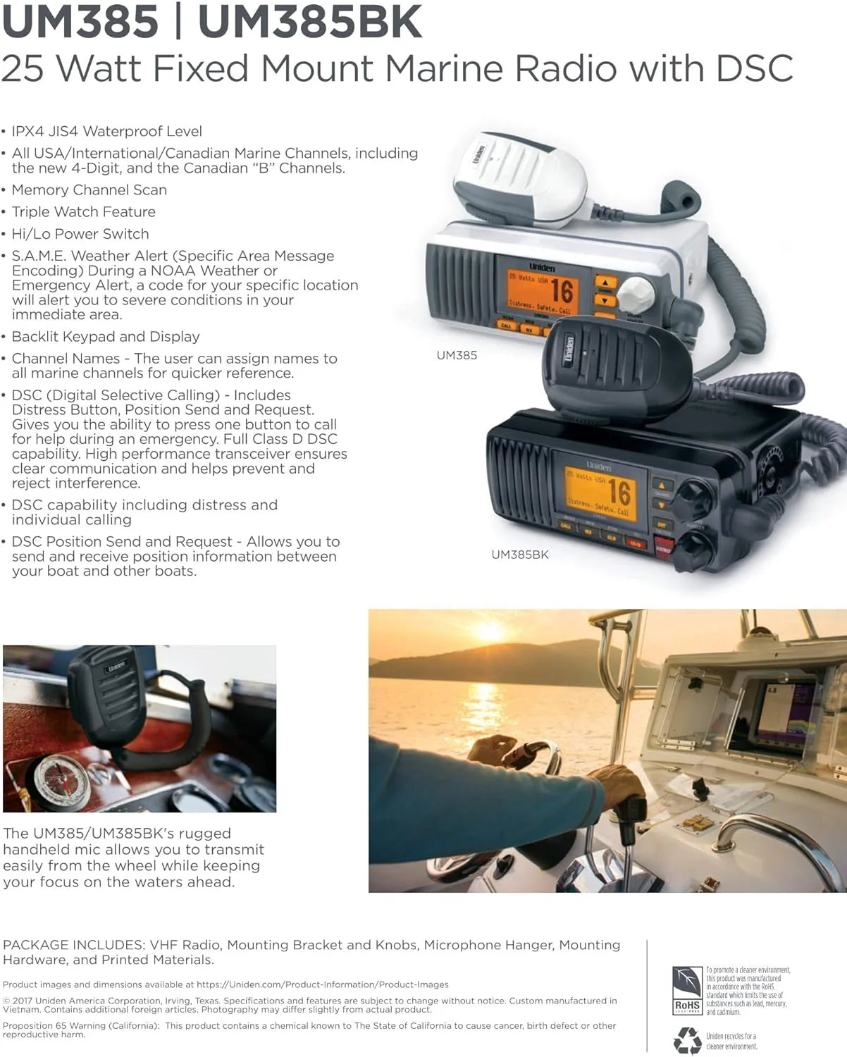 Fixed Mount Marine Vhf Radio, Waterproof IPX4 with Triple Watch, Dsc, Emergency/Noaa Weather Alert, All Usa/International/Canadian Marine Channels, Memory Channel Scan, White(Radio/White and grey)