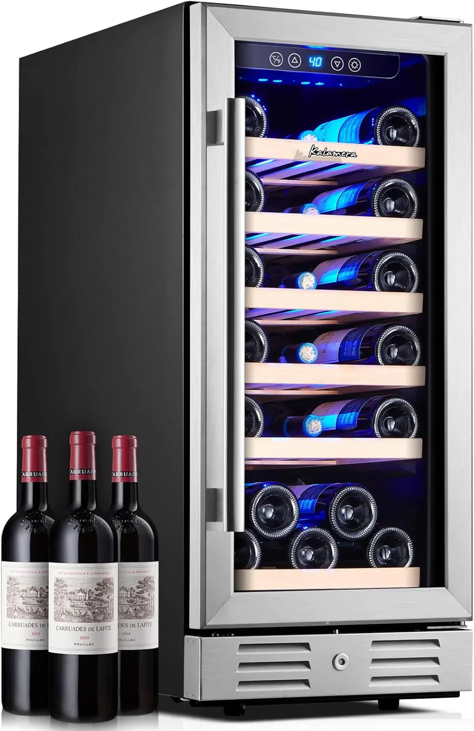 24 inch Wine Cooler, 46 Bottle - Dual Zone Built-in or Freestanding Fridge with Stainless Steel Reversible Glass Door, for Home, Kitchen, or Office.(30-Inch 33bottles97Cans)