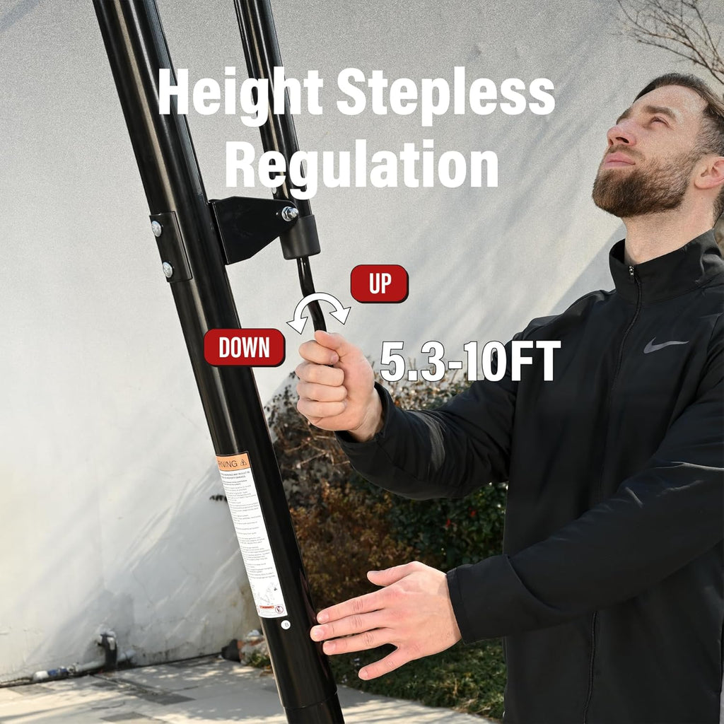 Basketball Hoop 48 Inch Backboard Portable Basketball Hoop Outdoor,5.3-10ft Stepless Regulation Crank Adjust Basketball Goal System(48 inch Backboard/Black Backboard Hoop)