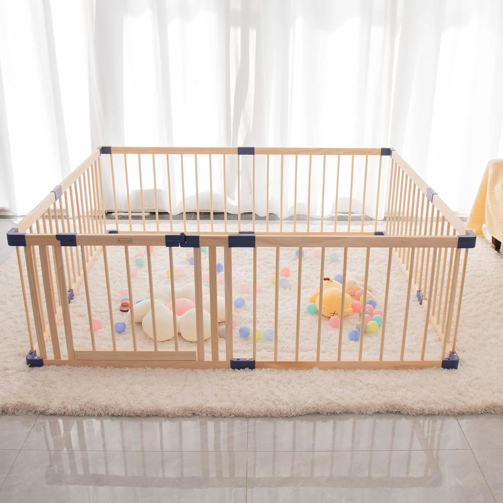 Wooden Baby Playpen with Safety Gate  47" x 63"(47.30x63x24 Inch (Pack of 1))