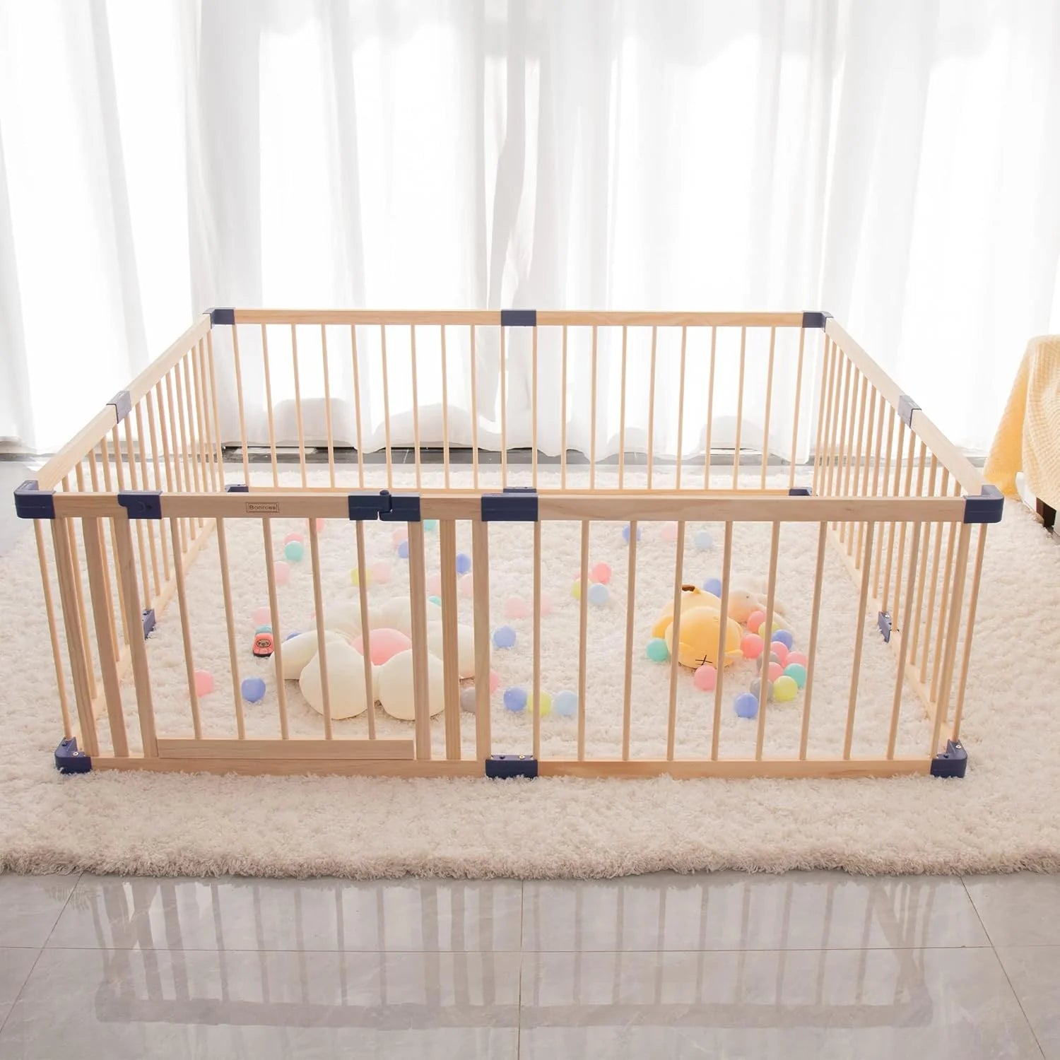 Wooden Baby Playpen with Safety Gate  47" x 63"(47.30x63x24 Inch (Pack of 1))