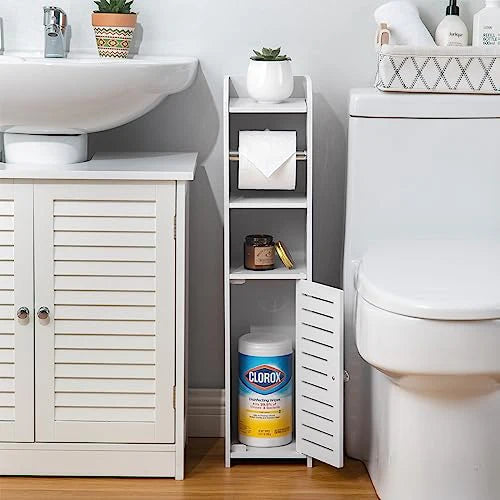 Toilet Paper Holder Stand, Storage Cabinet Beside Toilet for Small Space Bathroom