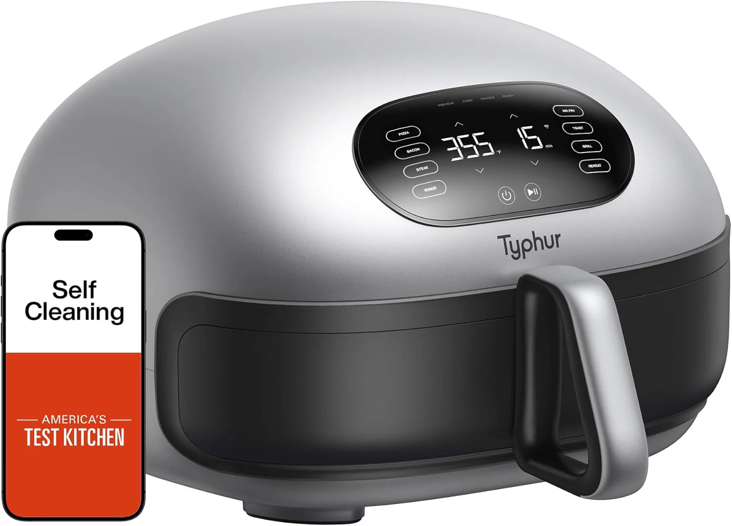 Type 2 Extra Large Air Fryer, Digital, Auto Clean, PFOA-Free Basket, Fast Cooking(Silver)