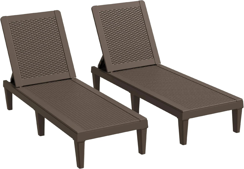Outdoor Chaise Lounge Chair Set of 2 for Patio Poolside, Waterproof  Adjustable  Easy Assembly Sun Lounger for Outside Deck, Pool, Beach, Black(Set of 4/Brown)