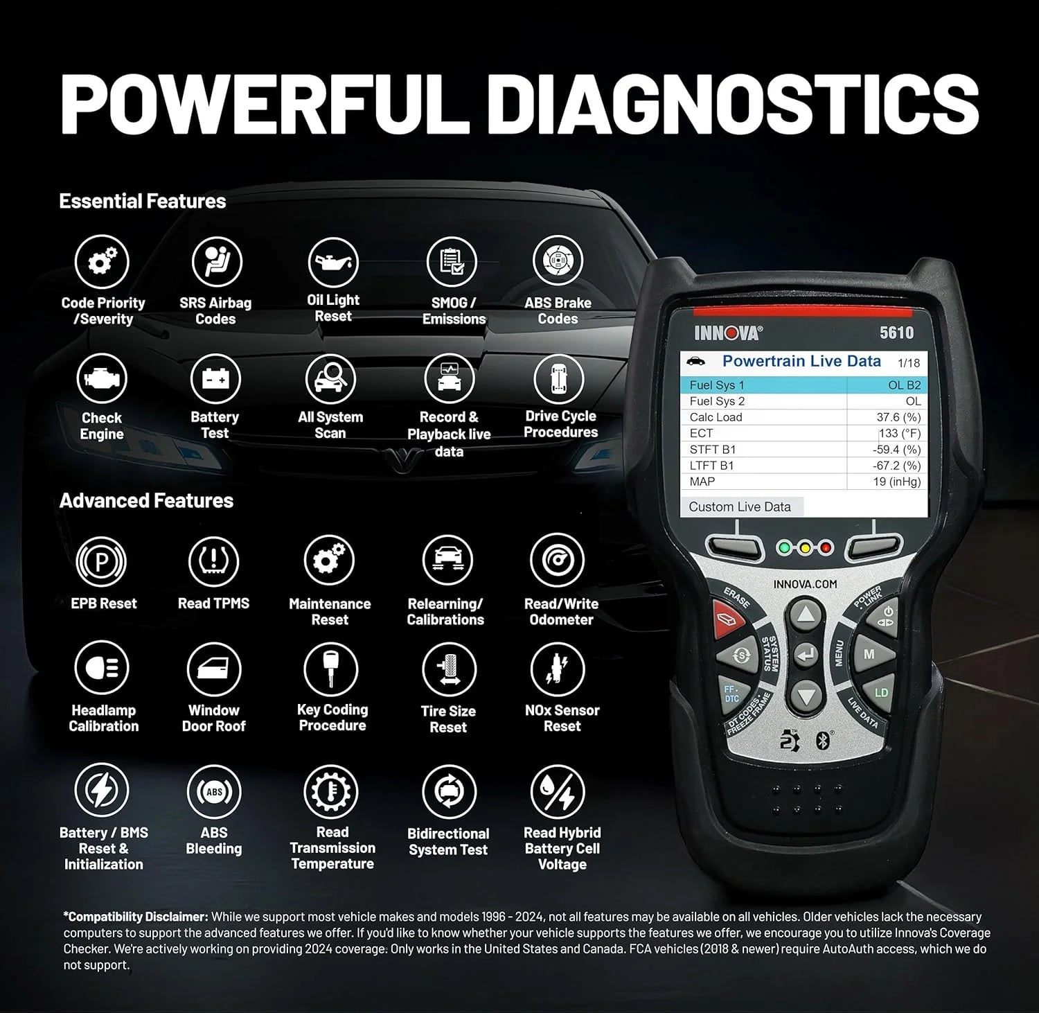 Innova 5610 OBD2 Bidirectional Scan Tool with Updates  Support