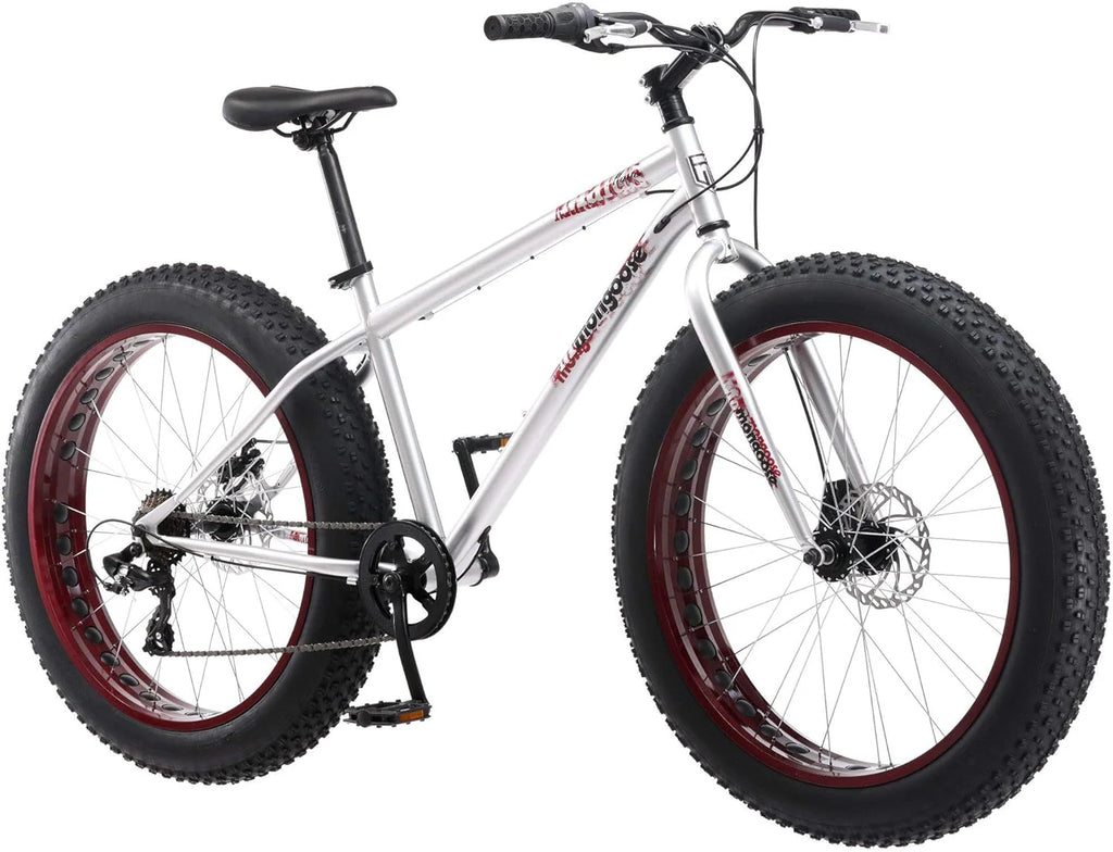 Malus Mens and Women Fat Tire Mountain Bike, 26-Inch Bicycle Wheels, 4-Inch Wide Knobby Tires, Steel Frame, 7 Speed Drivetrain, Shimano Rear Derailleur, Disc Brakes(Tan)