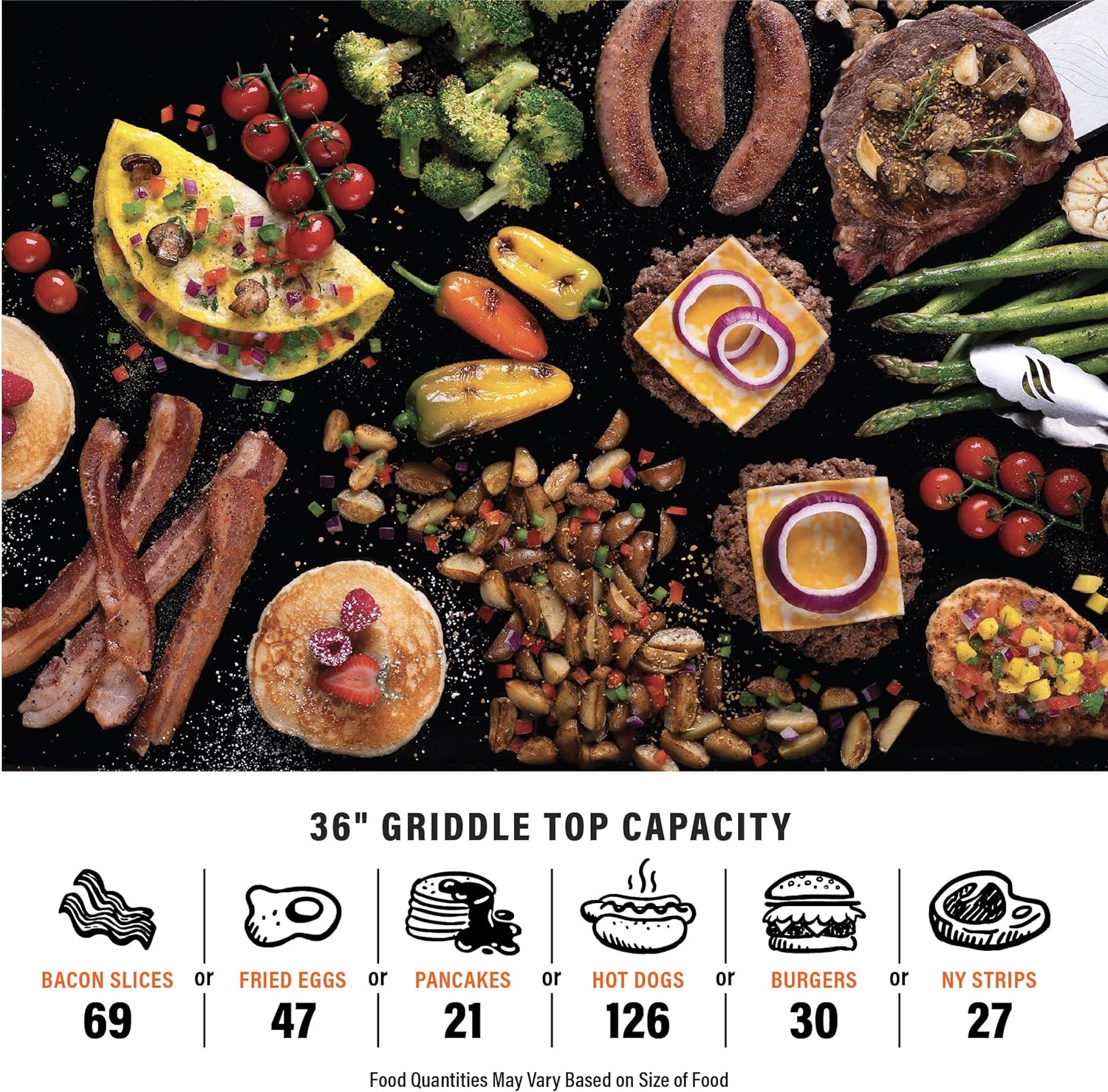 36 Inch Gas Griddle Cooking Station 4 Burner Flat Top Gas Grill Propane Fuelled Restaurant Grade Professional 36” Outdoor Griddle Station with Side Shelf (1554)(Black)