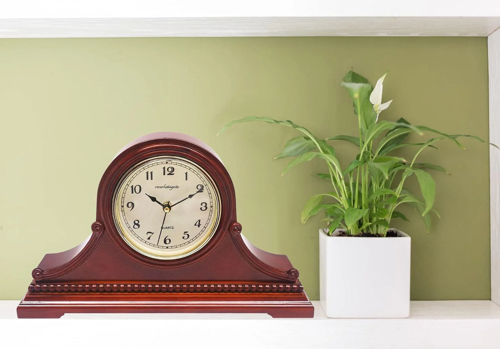 Silent Wooden Wall Clock with Westminster Hour Chime, 9x16x3 Deep Red(Maroon Arabic Numerals)