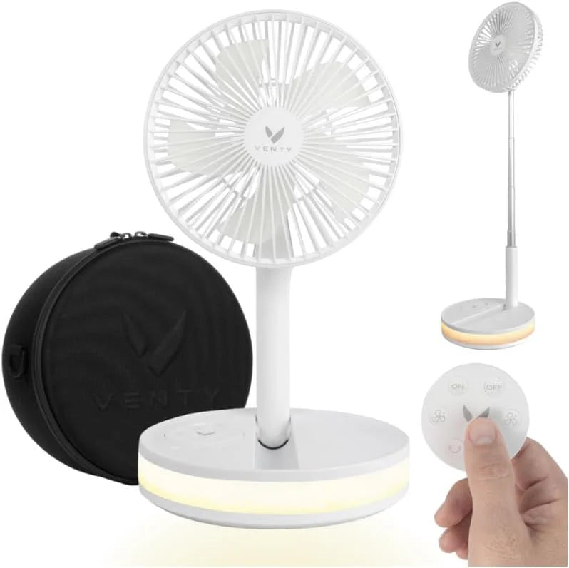 Portable Fan - Wireless Battery Operated Fan, 48HR Run Time 16000MAH Battery, Oscillating Rechargeable Fan, Remote Control  LED Lighting, Folding Telescopic Camping Fan (White with Case)(White)
