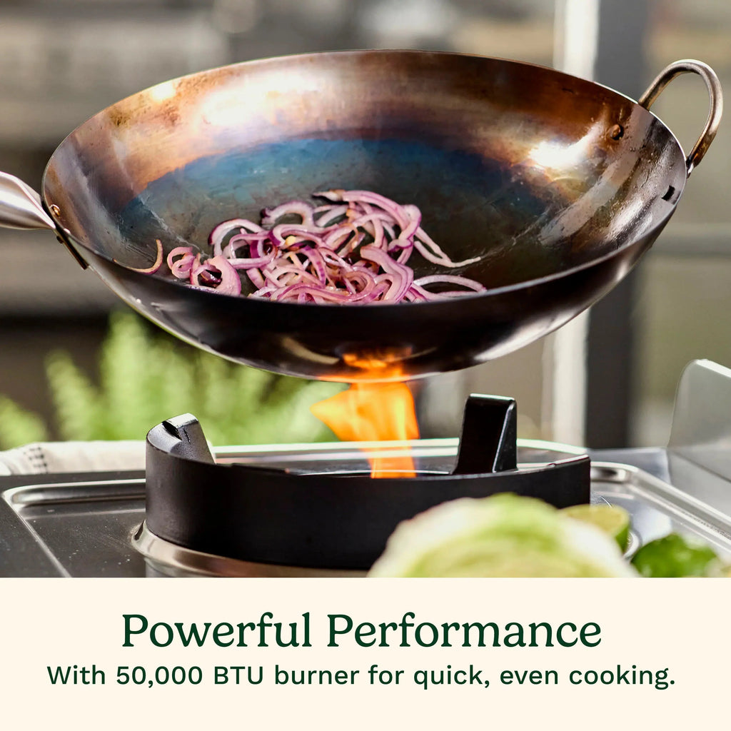 Cuisinart Outdoor Wok Station, 50,000 BTU Propane Outdoor Wok Burner w Prep Table, 14" Carbon Steel Wok for Stir Fry, Searing, BBQ  Black