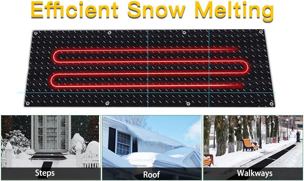 Juilsioa 5ft x 20in Snow Melting Mats, Anti-Slip Heated Outdoor Mat with Power Cord, Ideal for Snowy Paths to Hot Tubs