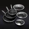 HexClad 6 Piece Hybrid Stainless Steel Cookware Pan Set 8 inch, 10 inch, 12 inch with Glass Lids, Size: One size, Black