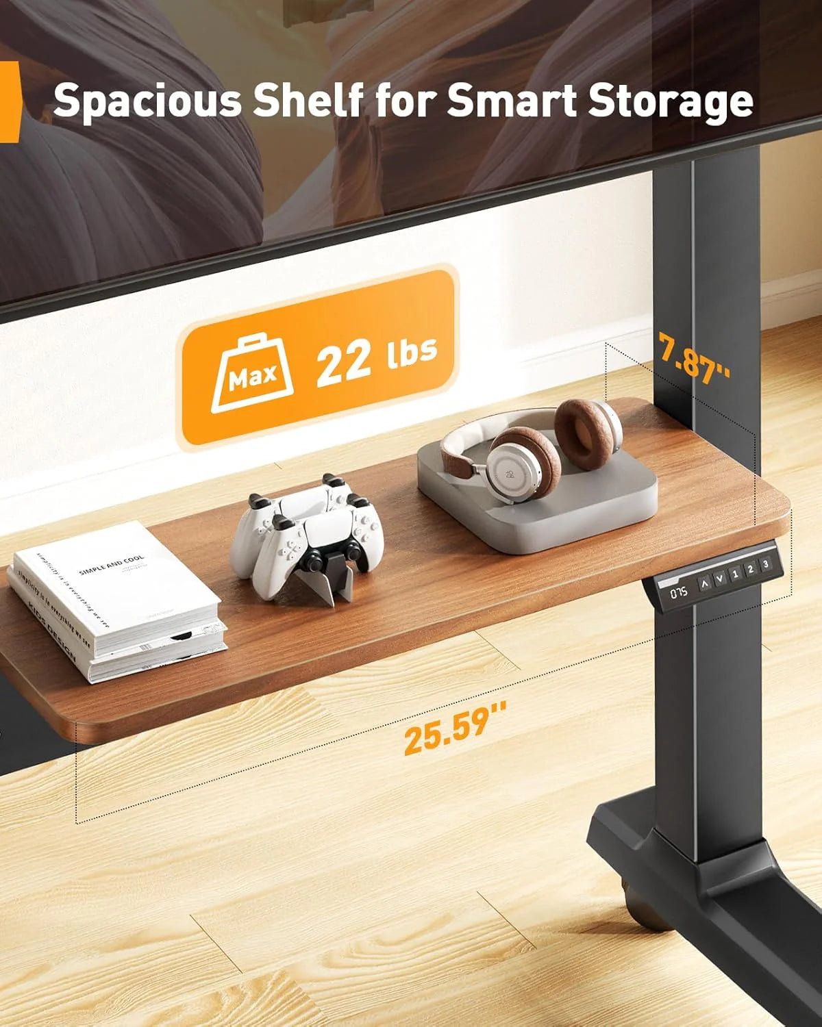 Motorized Mobile TV Stand on Wheels for 37–86 Inch TVs up to 154 lbs, Electric Height Adjustable Rolling TV Stand, VESA 200x200–600x400mm, Wooden Shelf  Panel, PGTVMC26B
