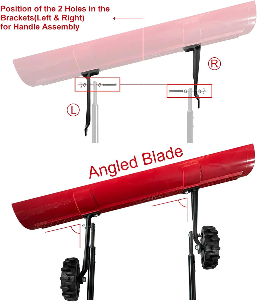 38 Inch Snow Shovel for Driveway,Bi-Direction Heavy Duty Snow Pusher with Wheels and Angled Blade for Efficient Snow Removal, Back Saver Snow Plow for Dorway Sidewalk - Big Wheels