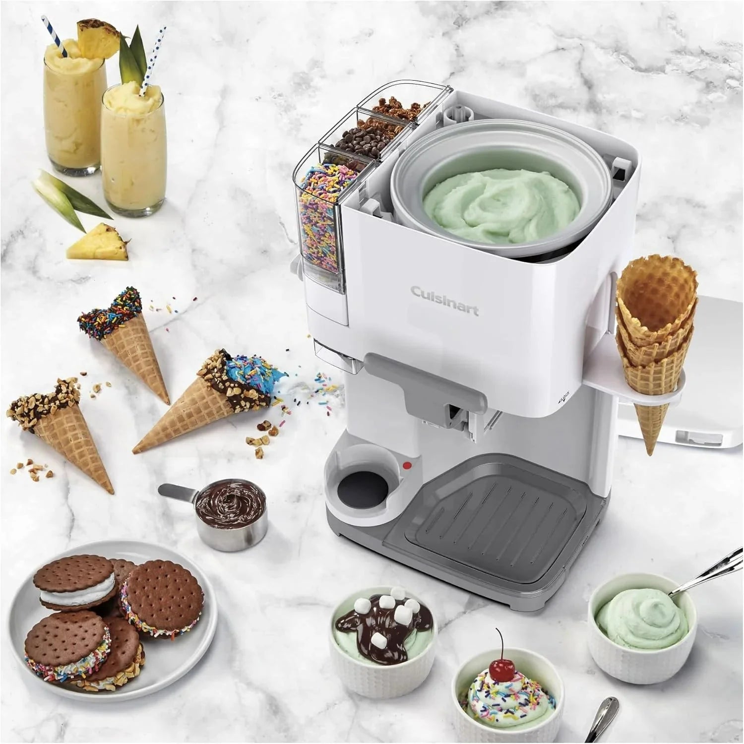 Cuisinart Soft Serve Ice Cream Machine- Mix It In Ice Cream Maker for Frozen Yogurt, Sorbet, Gelato, Drinks 1.5 Quart, White, ICE-48(Ice-Cream Maker/White)