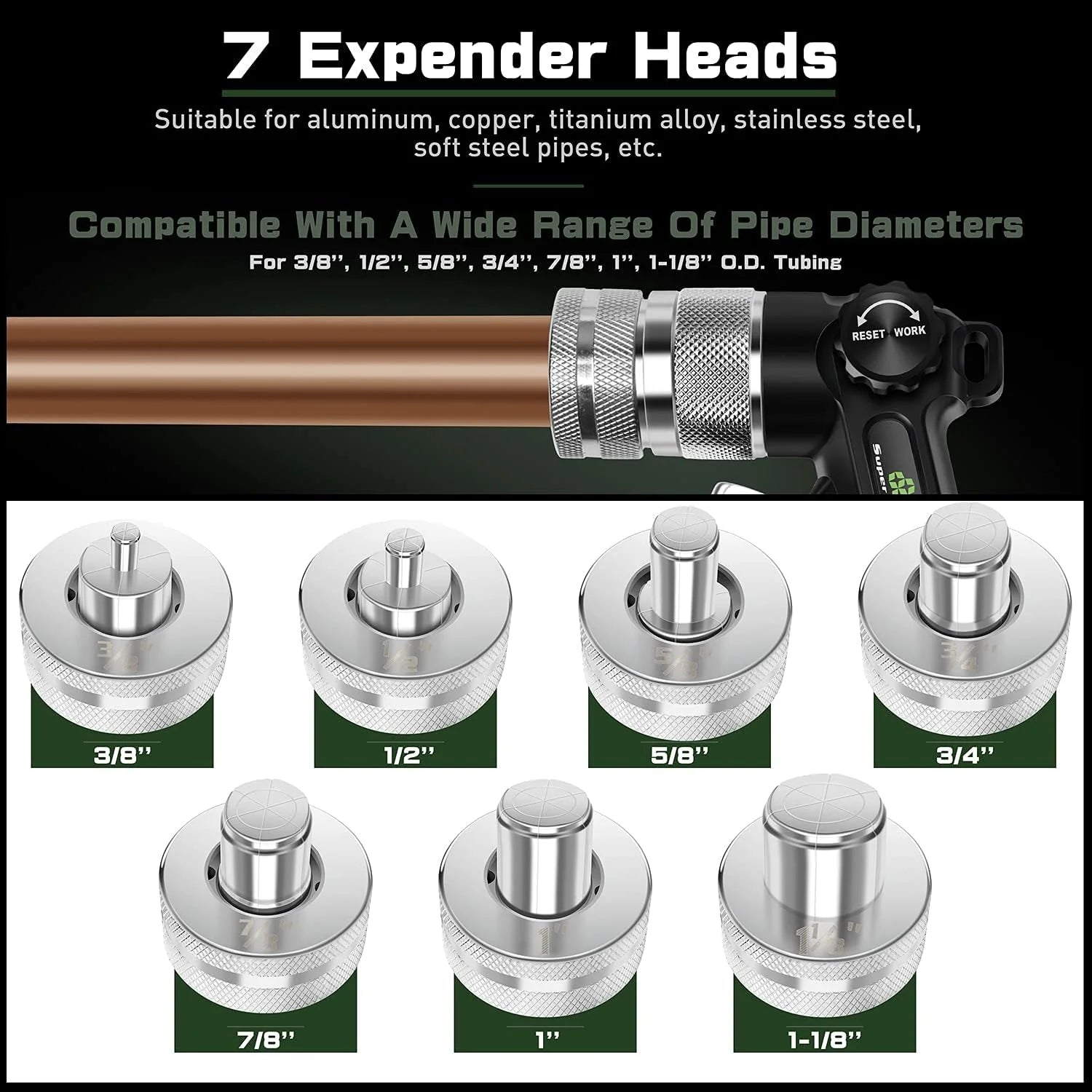 Hydraulic Tube Expander Compact Swaging Tool Kit with Tube Cutter, Deburring Tool and 7 Expander Heads for 3/8 to 1-1/8 Inches Copper Pipes