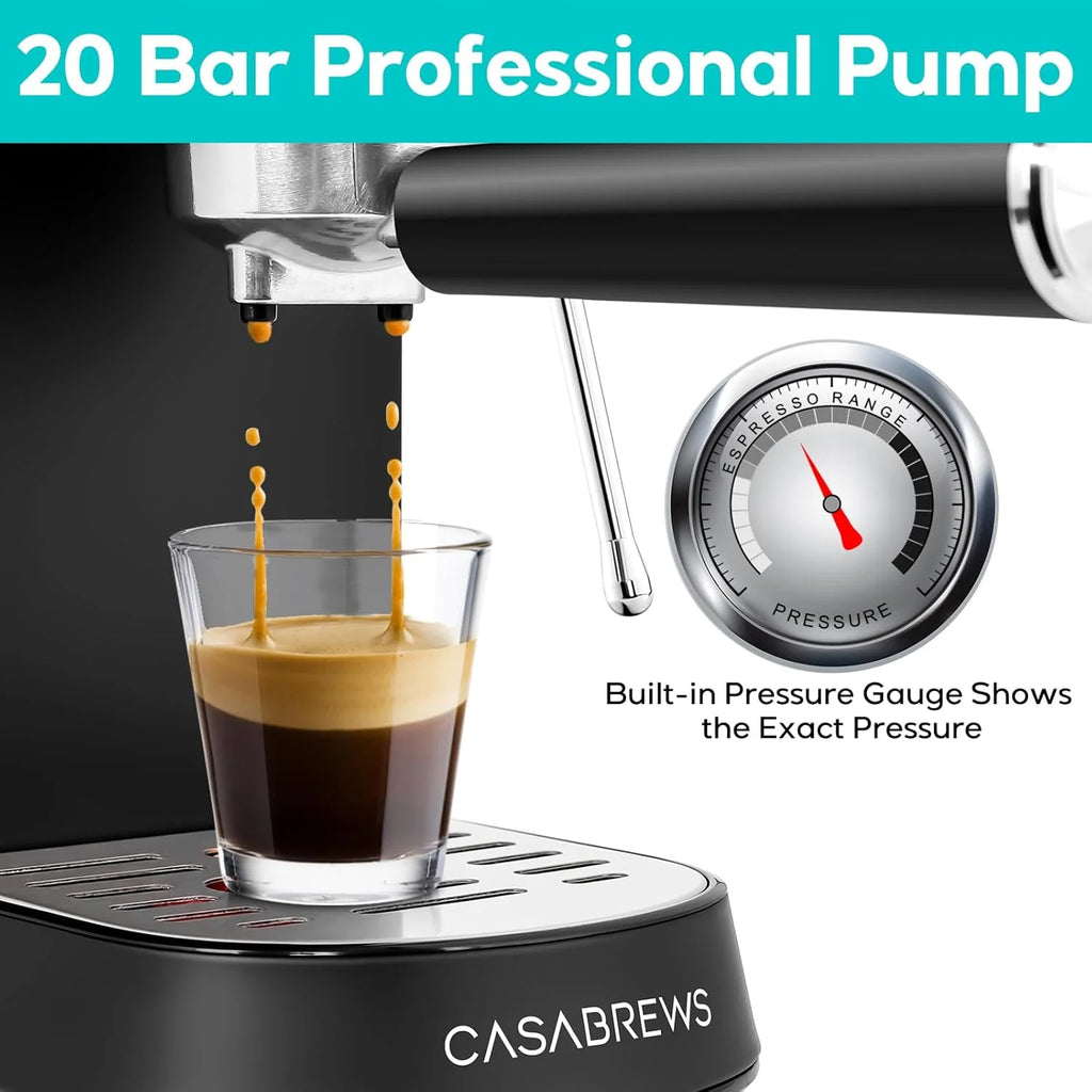Espresso Machine 20 Bar, Compact Espresso Maker with Steam Milk Frother, Stainless Steel Coffee Machine with 34oz Removable Water Tank for Cappuccino, Latte, Silver(Deep Black/Button)