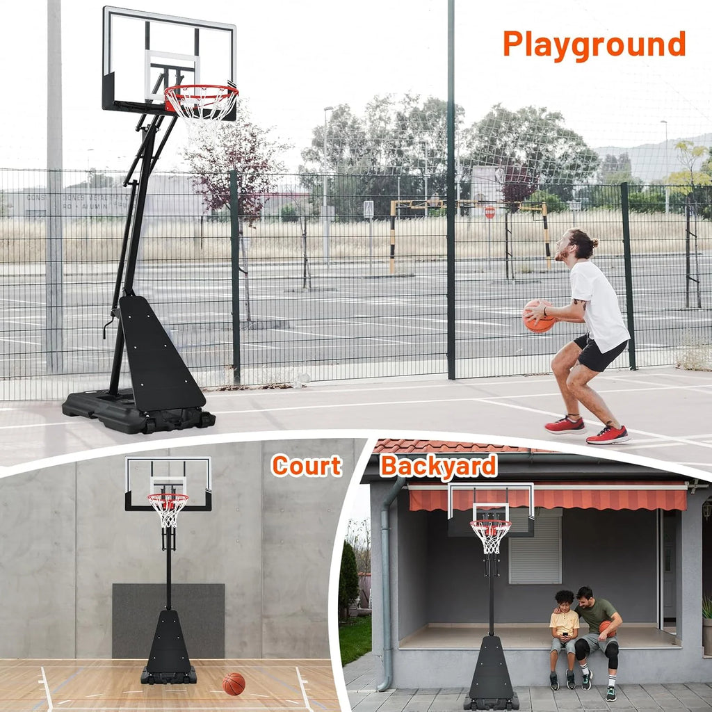 Basketball Hoop 48 Inch Backboard Portable Basketball Hoop Outdoor,5.3-10ft Stepless Regulation Crank Adjust Basketball Goal System(48 inch Backboard/Black Backboard Hoop)