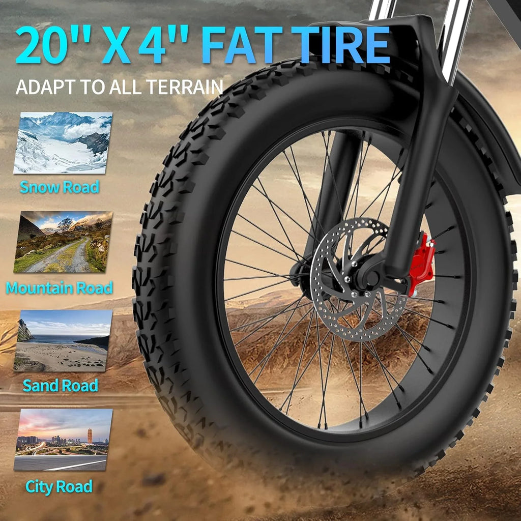 Electric Bike for Adults, 1000/2000W, 25/30/37MPH,48V-52V, 20AH,40AH Battery, Max 50-180 Miles Electric Motorcycle, 20" Fat Tire Dirt Bike, Shamano 7-Speed E-Bike(Q20PRO-2000W 52V 40AH)