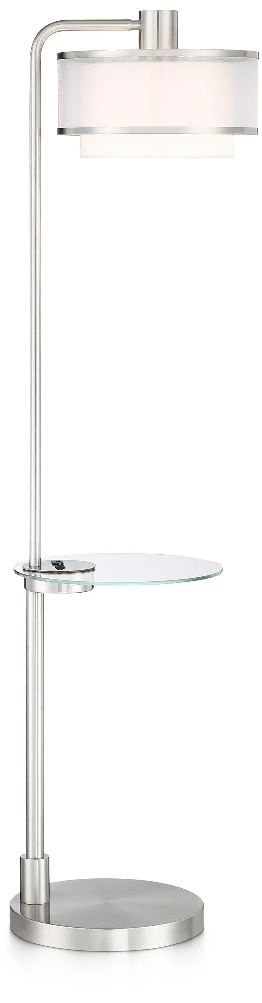 Euro Design Vogue Modern Floor Lamp with Tray Table 60" Tall Brushed Nickel USB Charging Port Organza Outer White Inner Shade for Living Room
