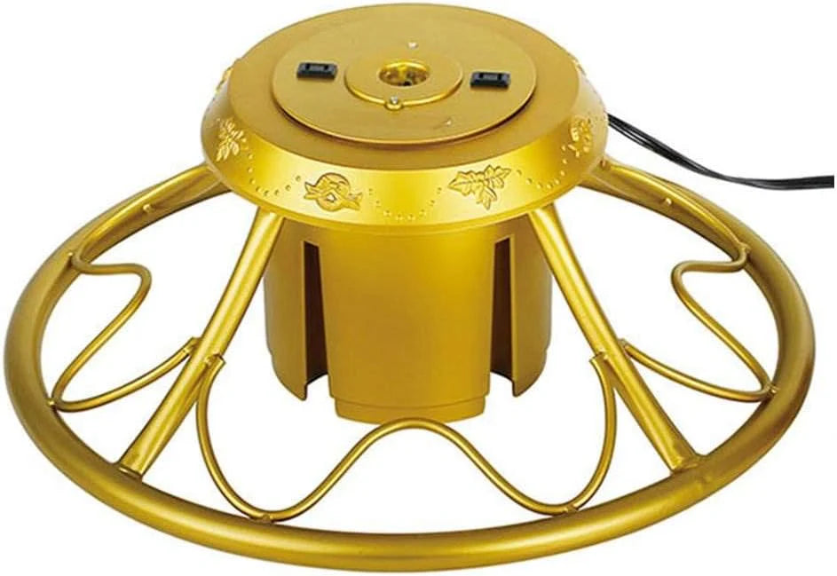 Electric 360 Degree Rotating Artificial Christmas Tree Metal Stand for Trees up to 9 Feet Tall, Pole Diameter 1 to 1.75 Inches, Gold(Gold)