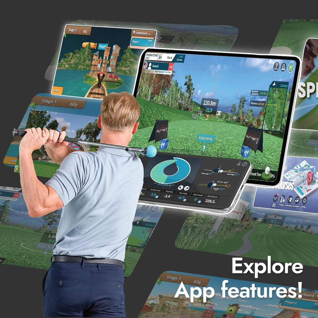 Home Golf Game Simulator: Enjoy Interactive Golf with Motion Sensor  Swing Stick for Indoor  Outdoor Fun  38,000+ Courses Worldwide, Compatible with Android, iOS, App  E6 Connect(Phigolf1_Updated)