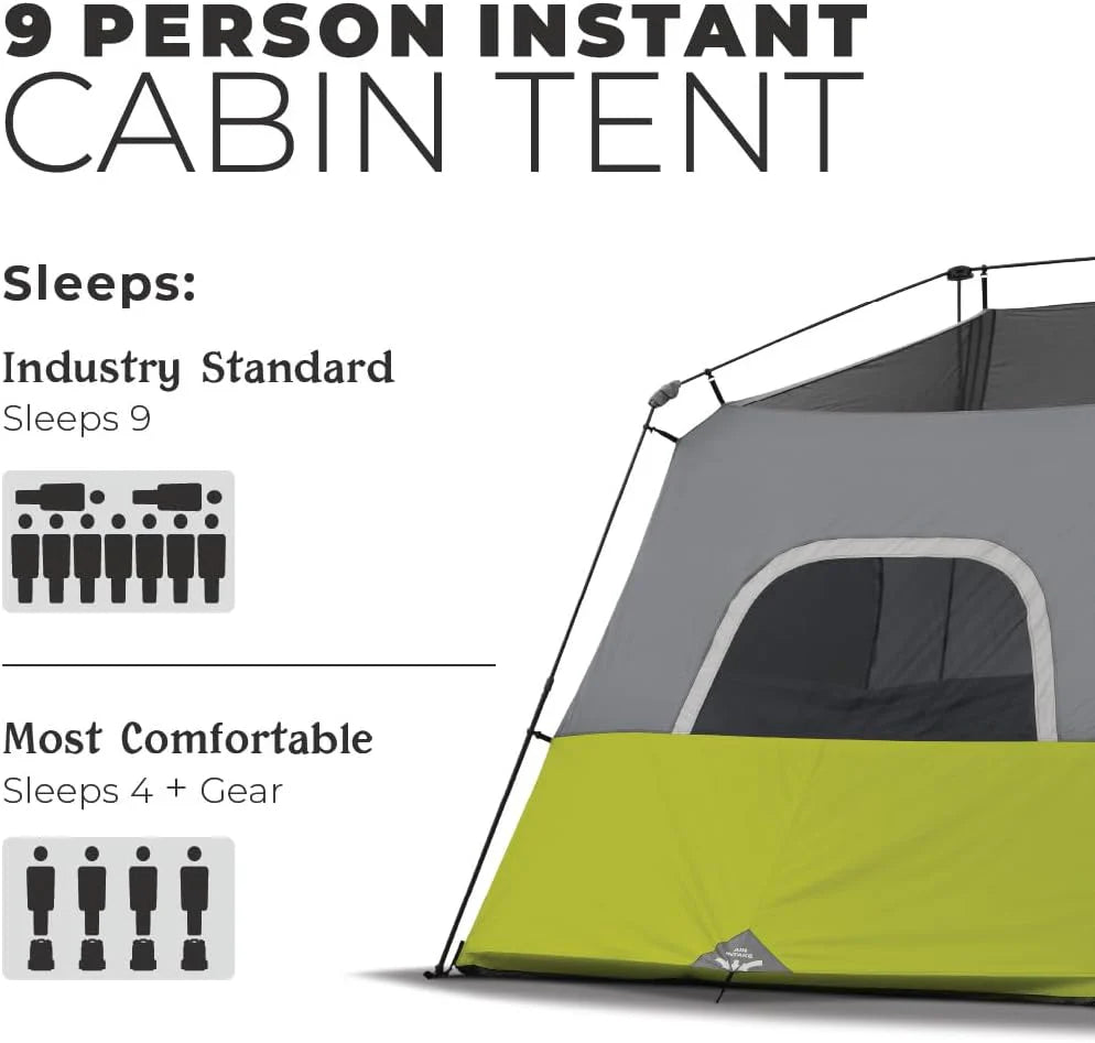 Core 9 Person Instant Cabin Tent - 14' x 9', Green (40008)(9 Person (Green))