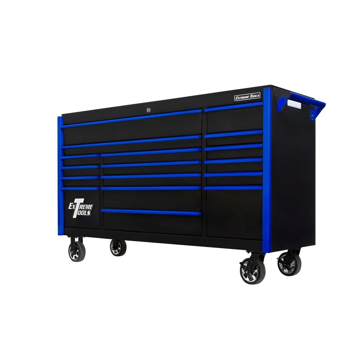 Extreme Tools DX Series 72” 17 Drawer Roller Cabinet(Black - Blue)
