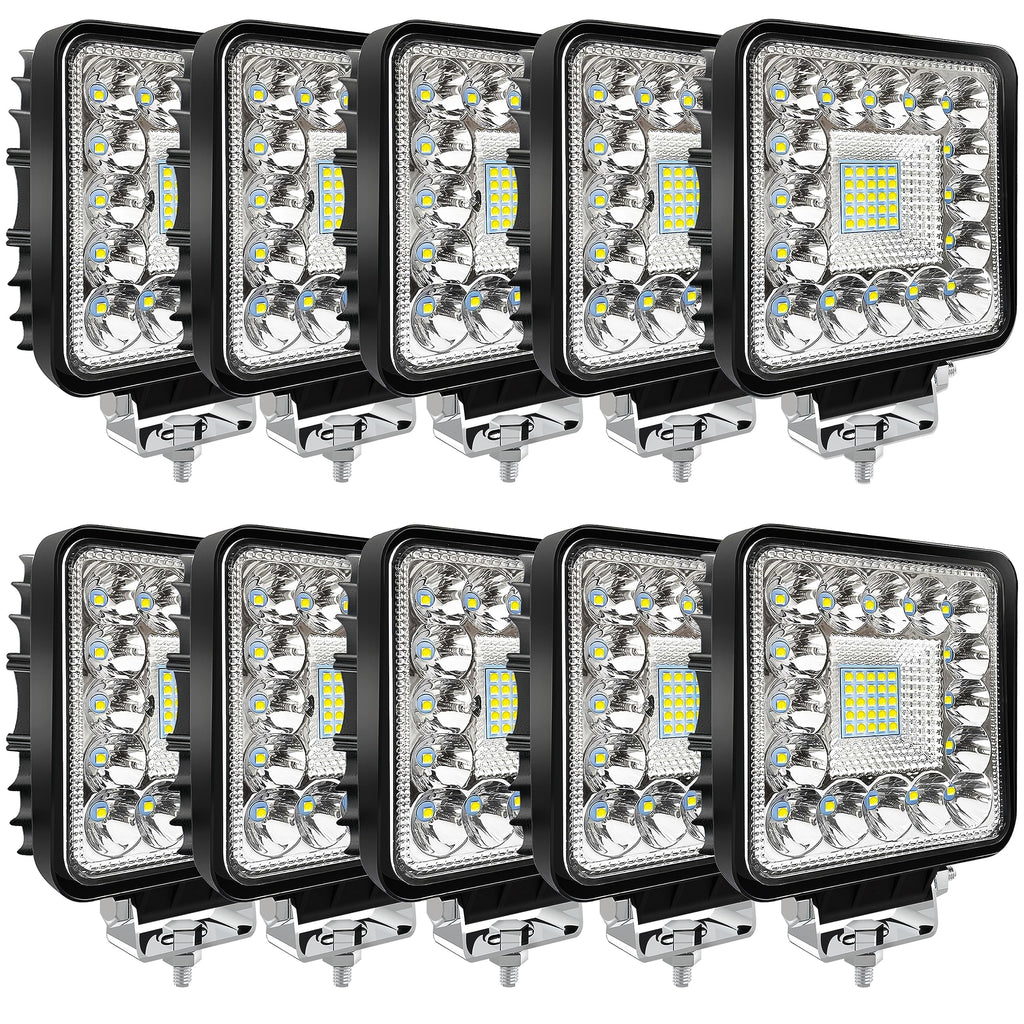 4-inch LED 120W 10000lm 12V 24V Truck ATV UTV RV RZR Boat Pickup Golf Cart Snow blower Square LED Off-road driving workplace Cube Light Pod, 10Pack