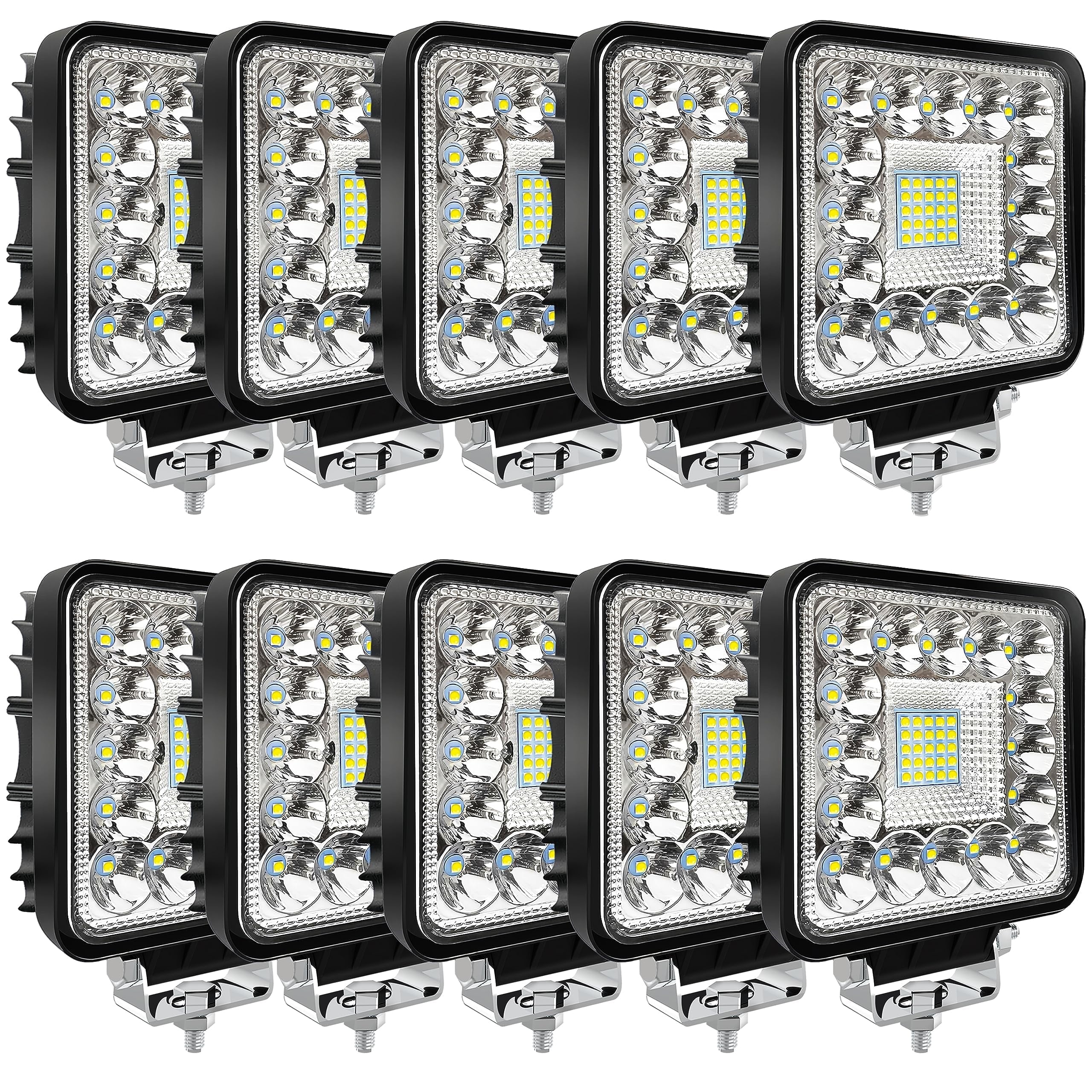 4-inch LED 120W 10000lm 12V 24V Truck ATV UTV RV RZR Boat Pickup Golf Cart Snow blower Square LED Off-road driving workplace Cube Light Pod, 10Pack