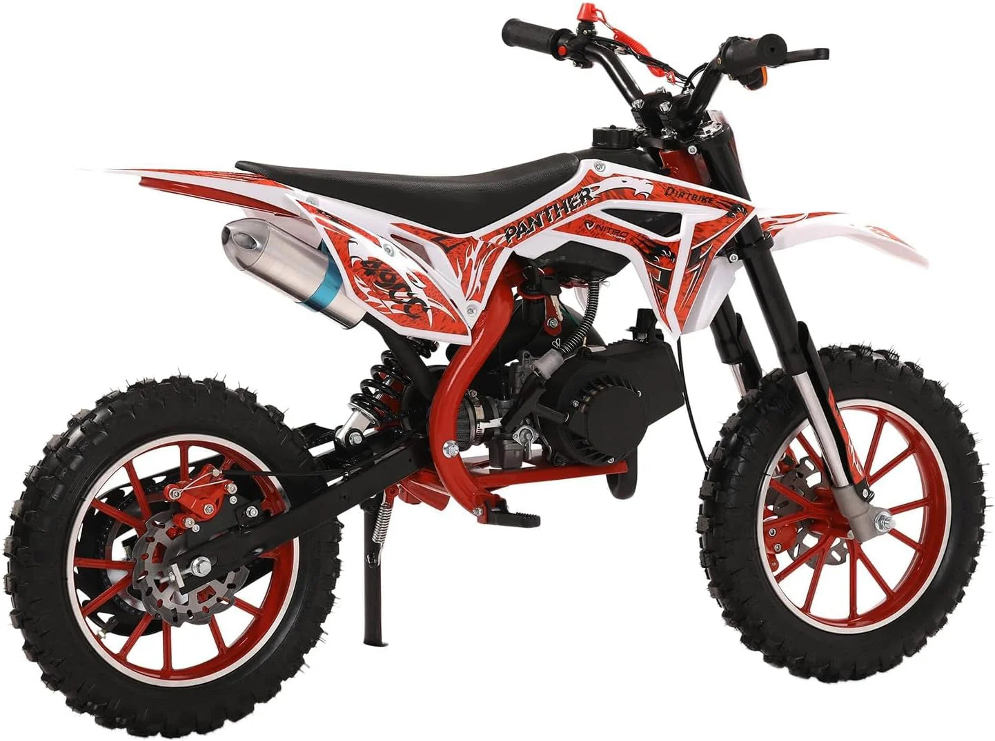 49cc Kids Dirt Bike, Gas Powered 2-Stroke Mini Motocross Motorcycle, Off-Road Dirtbike for Kids 8-14 with Front/Rear Disc Brakes, Shock Absorption, Soft Seat Cushion(Red-a)