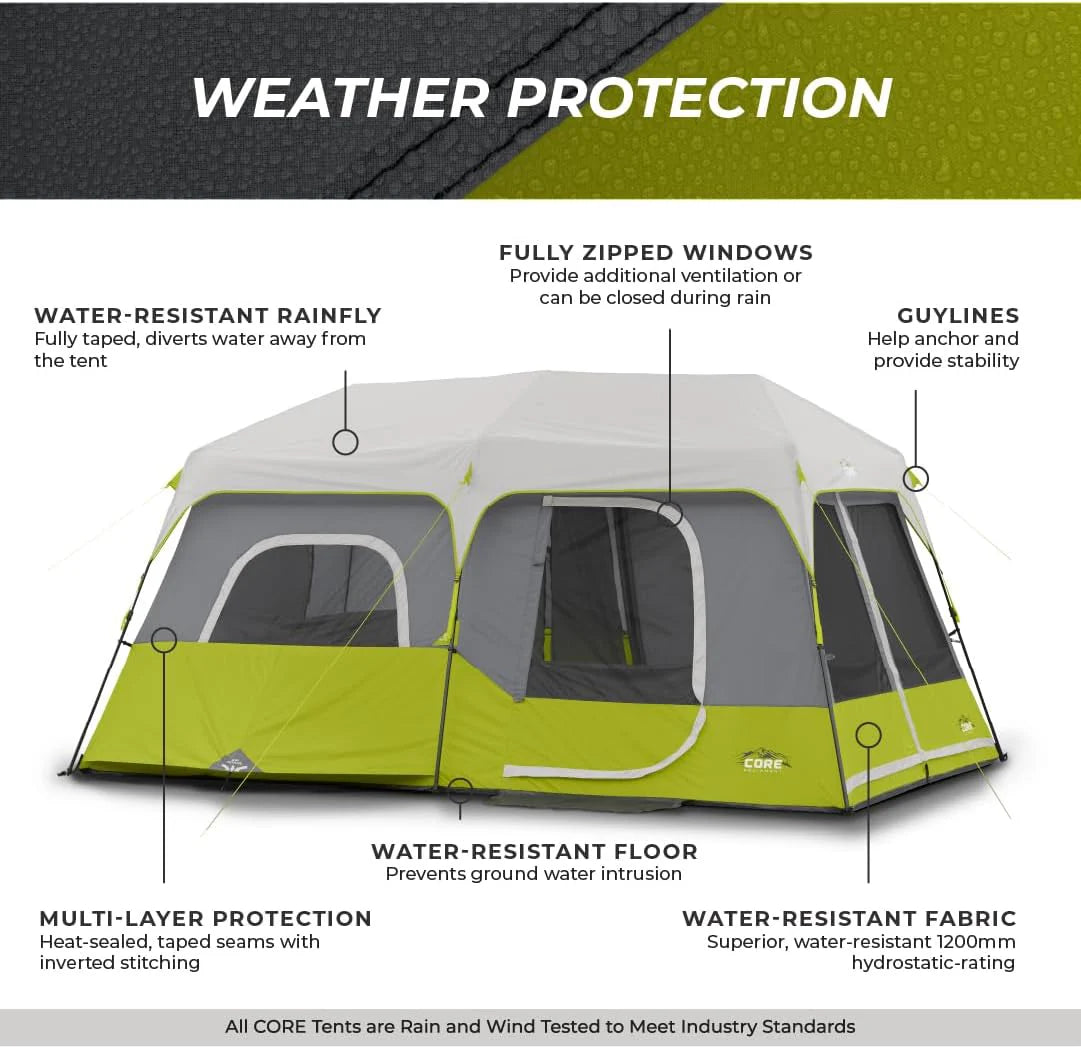 Core 9 Person Instant Cabin Tent - 14' x 9', Green (40008)(9 Person (Green))